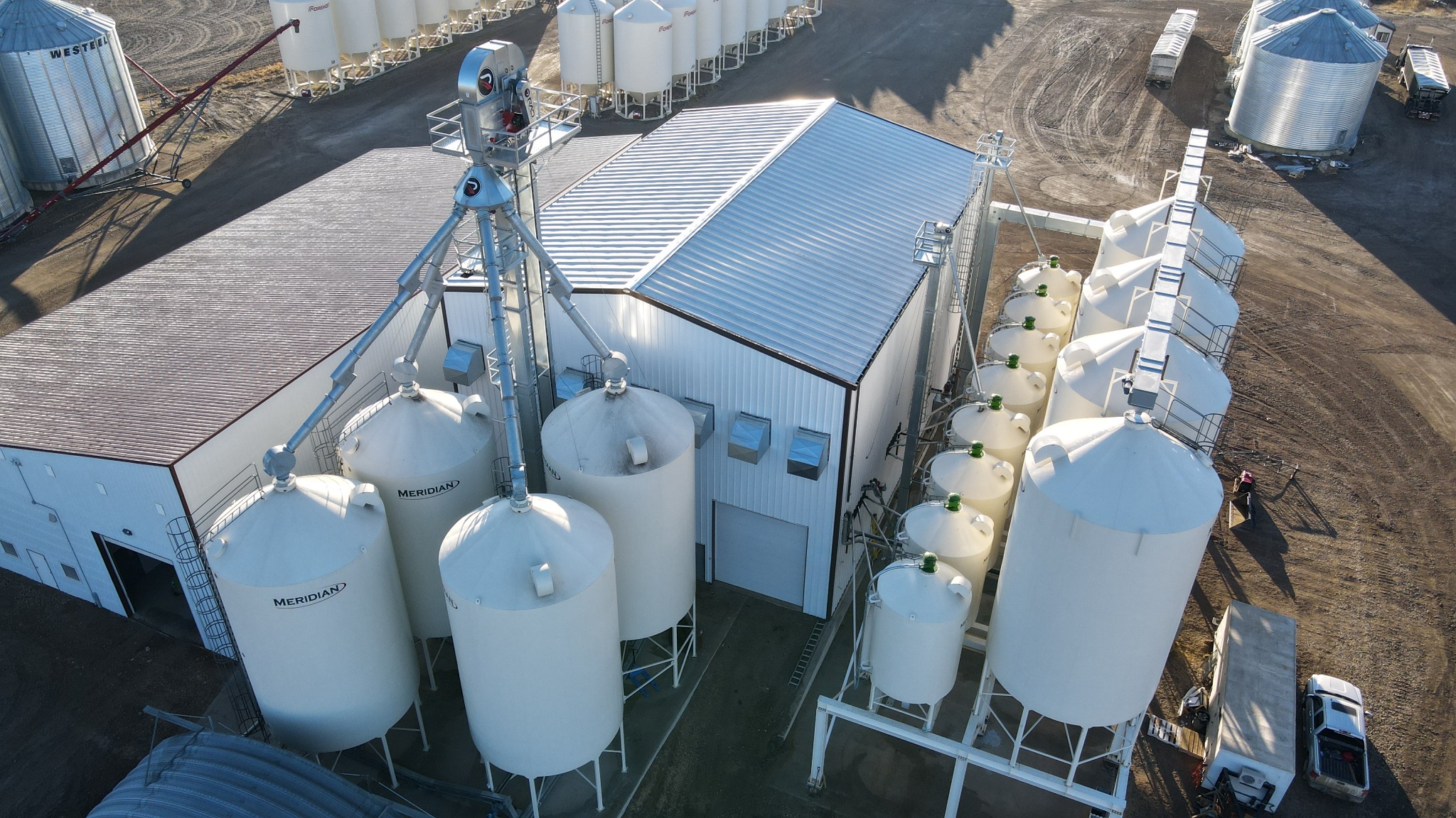 Aerial view of the JS Henry and Sons seed-processing facility