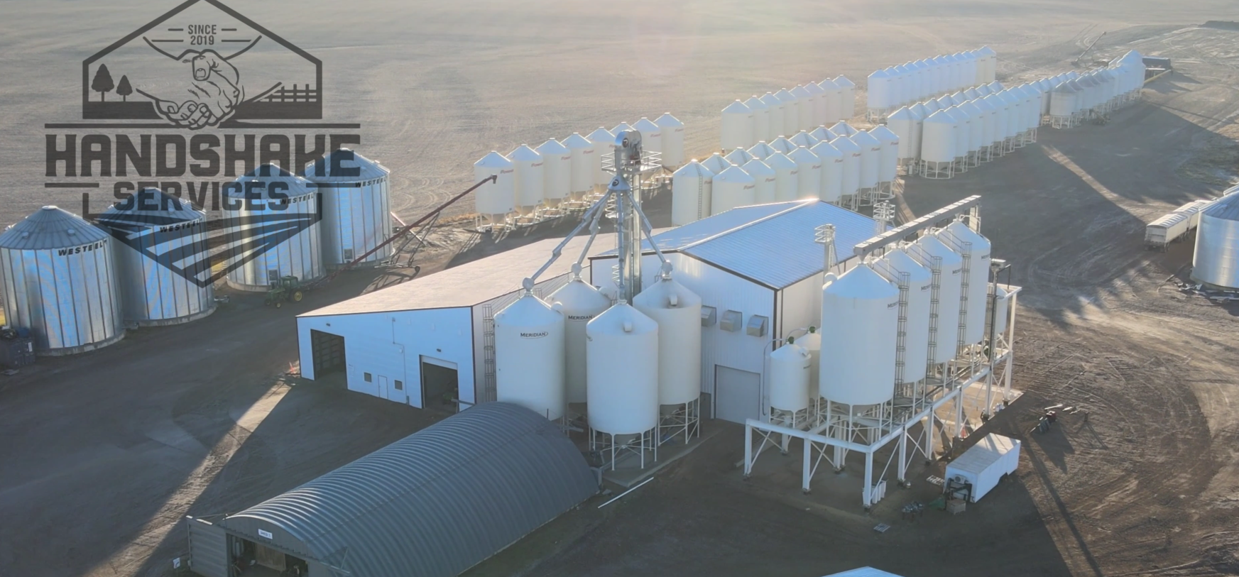 Original aerial view of the grain and seed facility built by Handshake Services